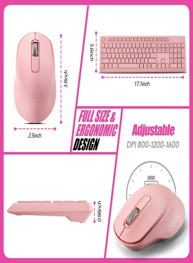 Guiheng Wireless Silent Keyboard Mouse Combo, Ultra-Slim USB Keyboard Silent Mouse Set, Water-Dropping Keycaps, 12 Shortcuts, 2.4GHz Wireless Connection for PC Laptop Windows XP/7/8/10, Vista, Mac (Pink) - Image 4